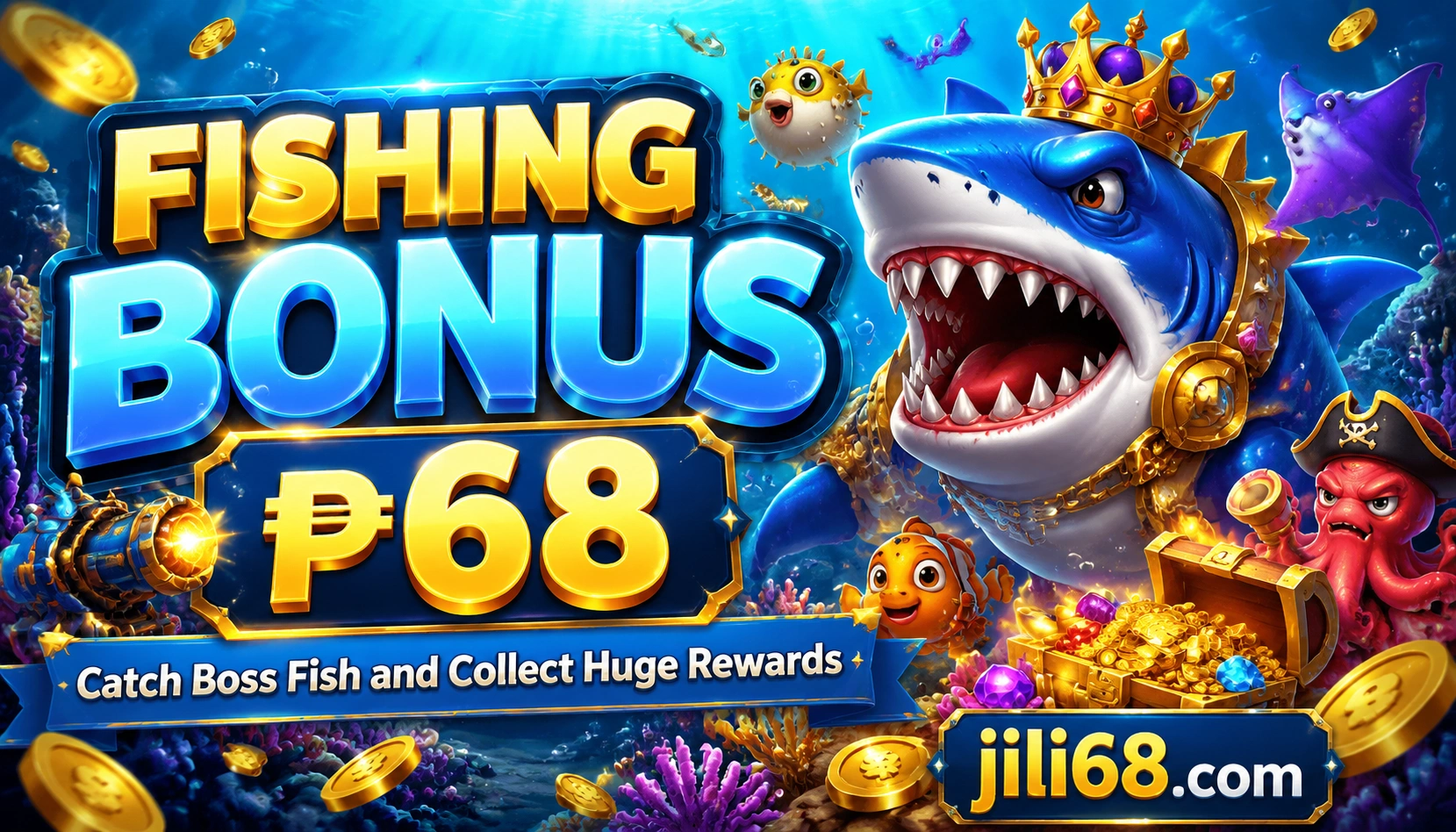 Fishing game visual with bright underwater action