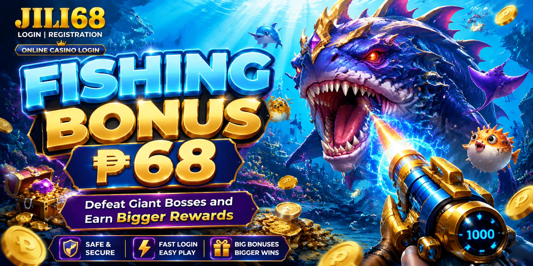 Fishing game interface with cannon play